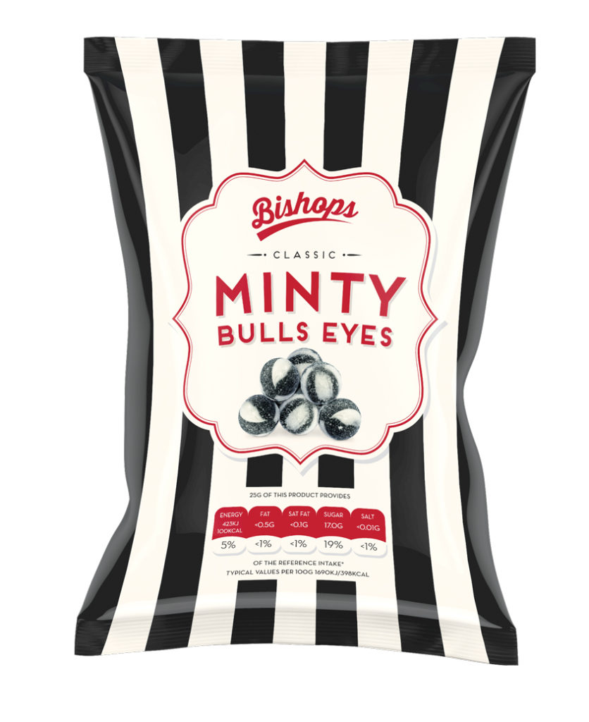 Crilly's Bishops Sweets Minty Bulls Eyes Confectionery Bag Packaging