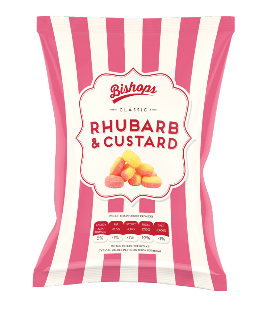 Crilly's Bishops Sweets Rhubarb & Custard Confectionery Bag Packaging