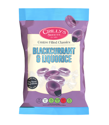 Crilly's Sweets Blackcurrant & Liquorice Confectionery Bag Packaging